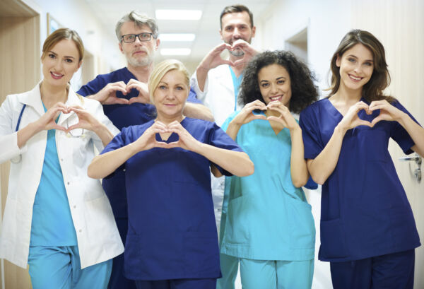 medical team with heart symbol